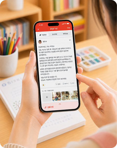 키즈노트 알림장 작성 화면